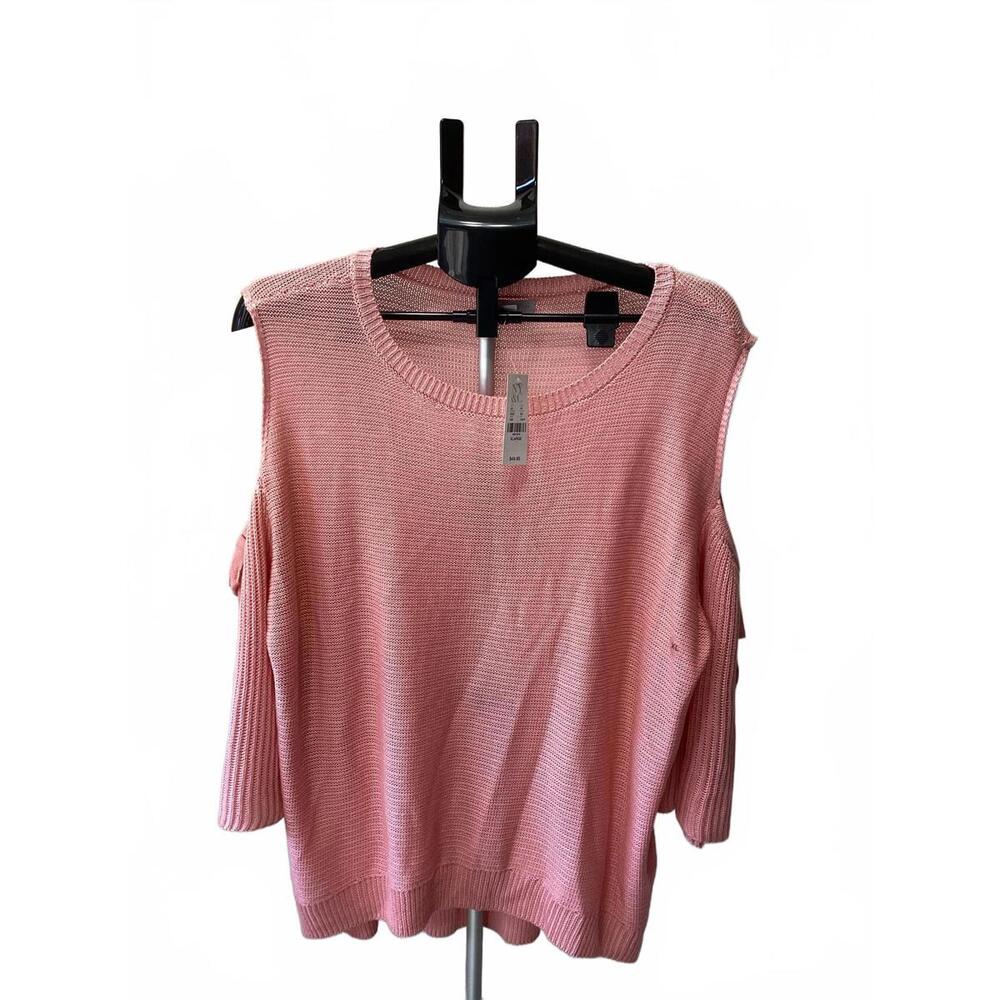 Rose Pink Cold Shoulder Sweater with Bow Tie Detail on Sleeves